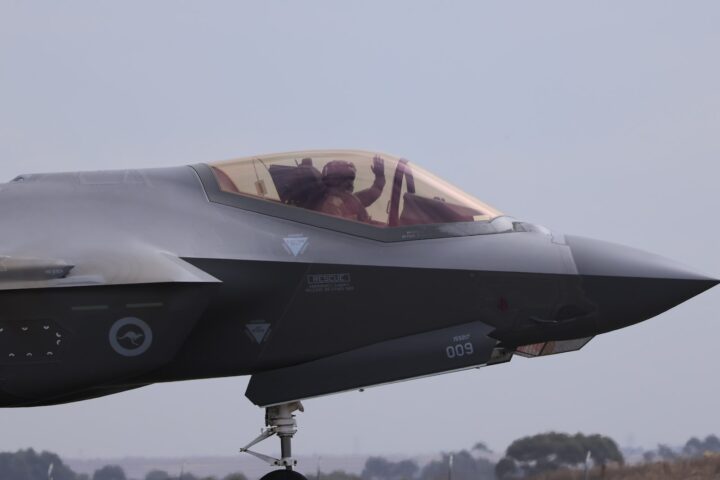 Pilot Sitting in a F 35 Lightning II of the Royal Australian Air Force